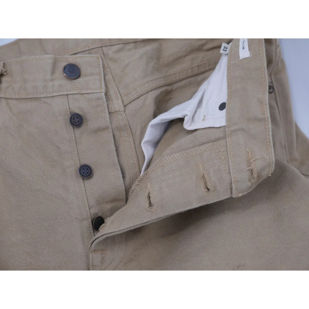 Imogene And Willie Barton Slim Straight Jeans Mens 33x34 Beige Selvedge Denim